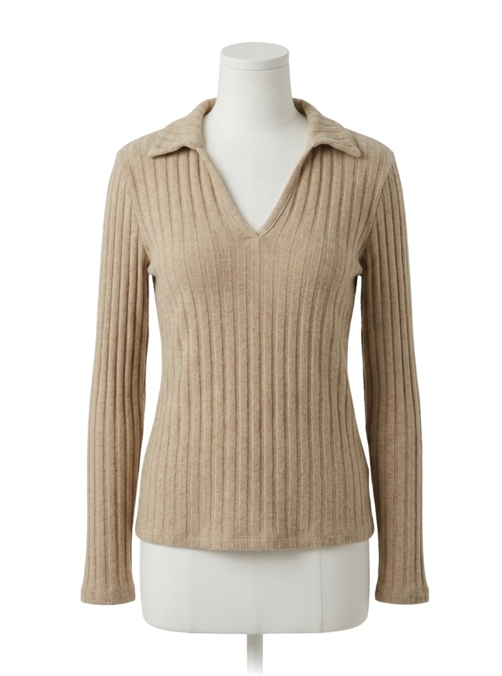 NEW MICHAEL STARS liyah london rib long sleeve collared tee in macadamia